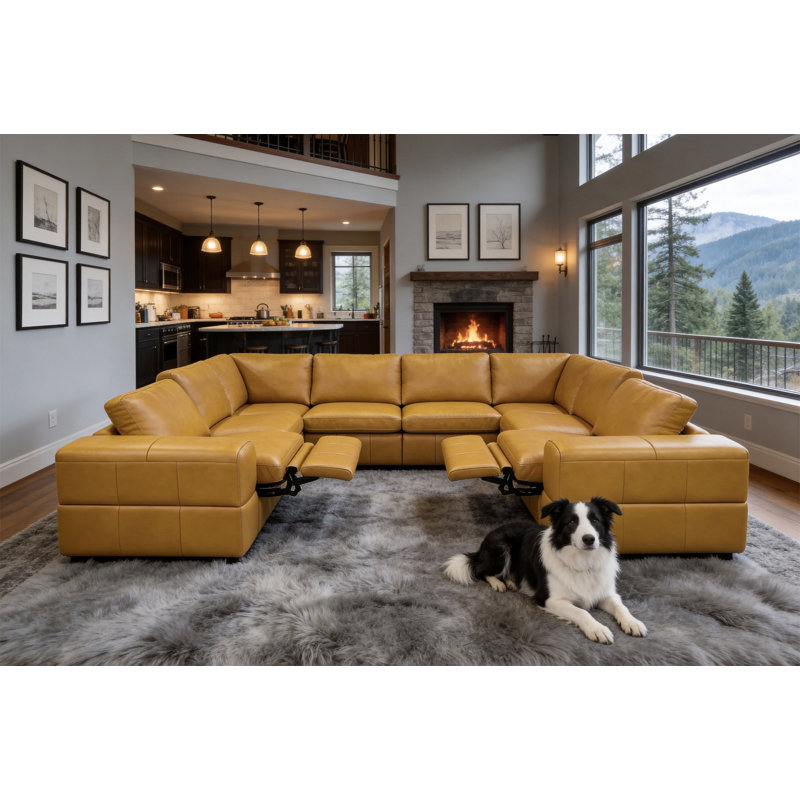 Canapé modulaire en cuir de première qualité avec accoudoirs assortis et deux sièges inclinables, Ginger