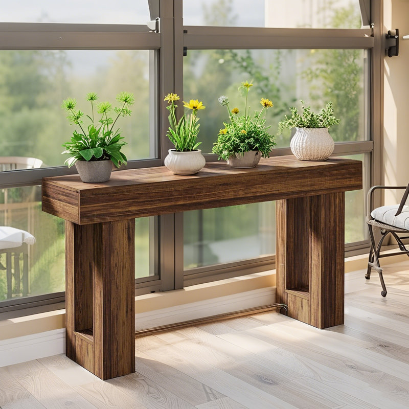 Console 63 po, table d'entrée en bois de style campagnard, Brun rustique