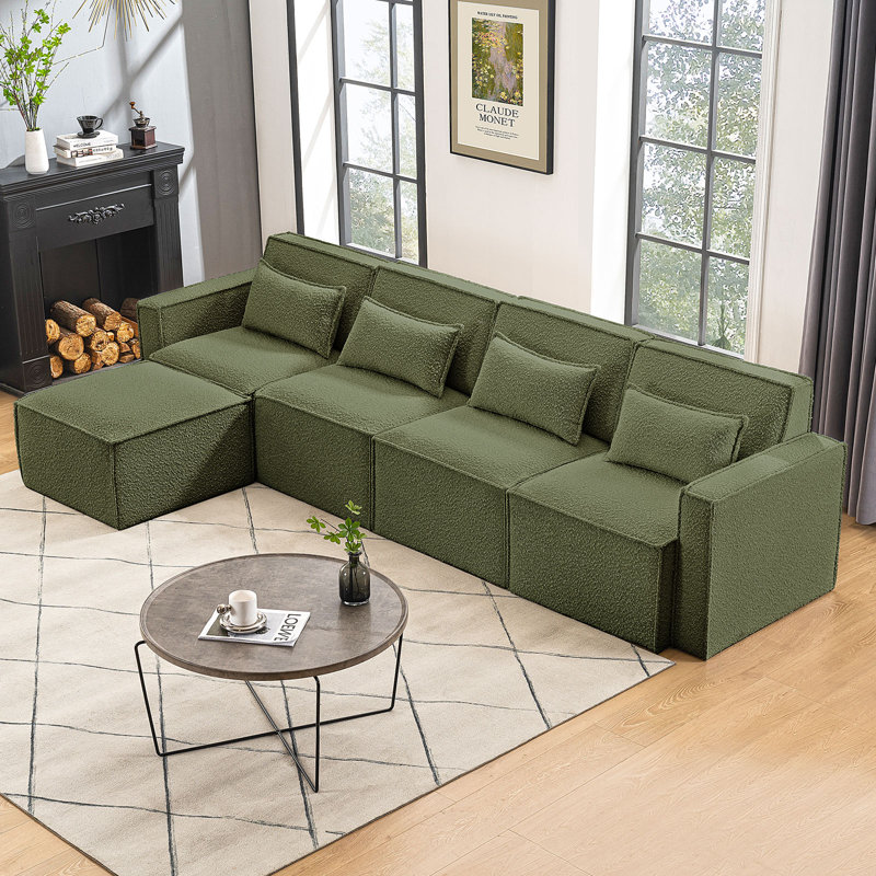 Canapé modulaire rembourré 5 pièces Taufner, Boucle verte