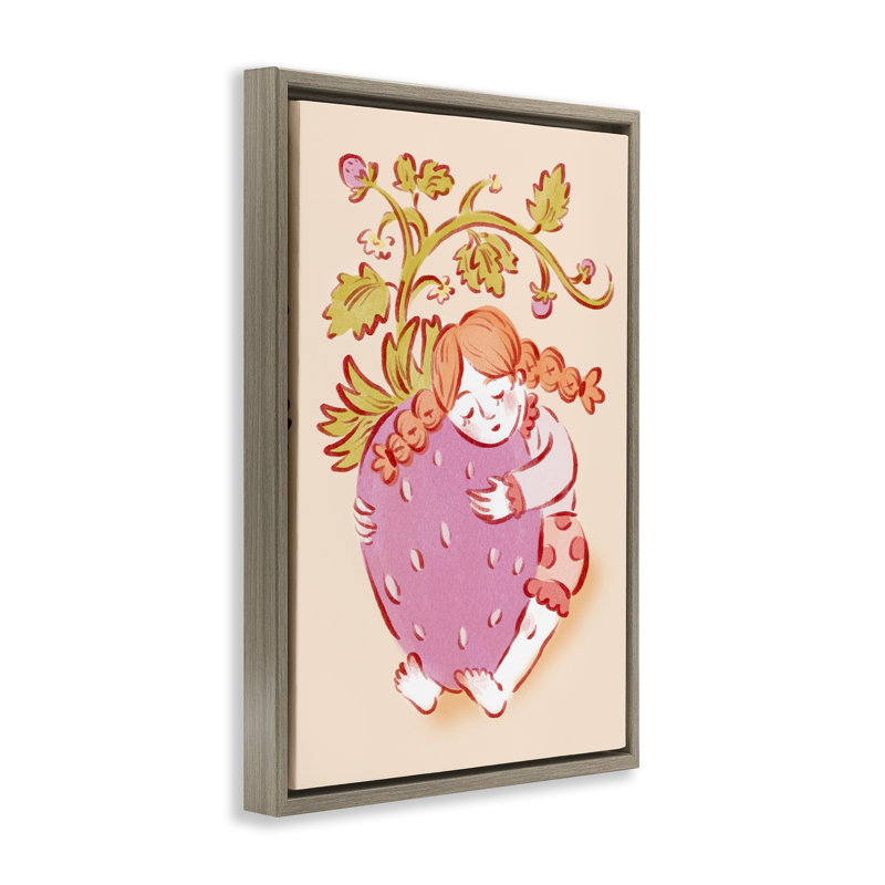 Fille flottant dans un cadre flottant fraise, design par Hannah Moren, H 25 po x l 17 po, Cadre flottant orme Montalcino