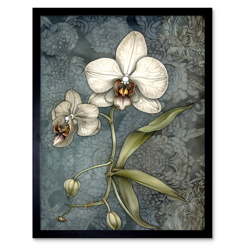 Aarib Orchid Flower Blooms Pastel Colour Art Nouveau - Single Picture Frame Print