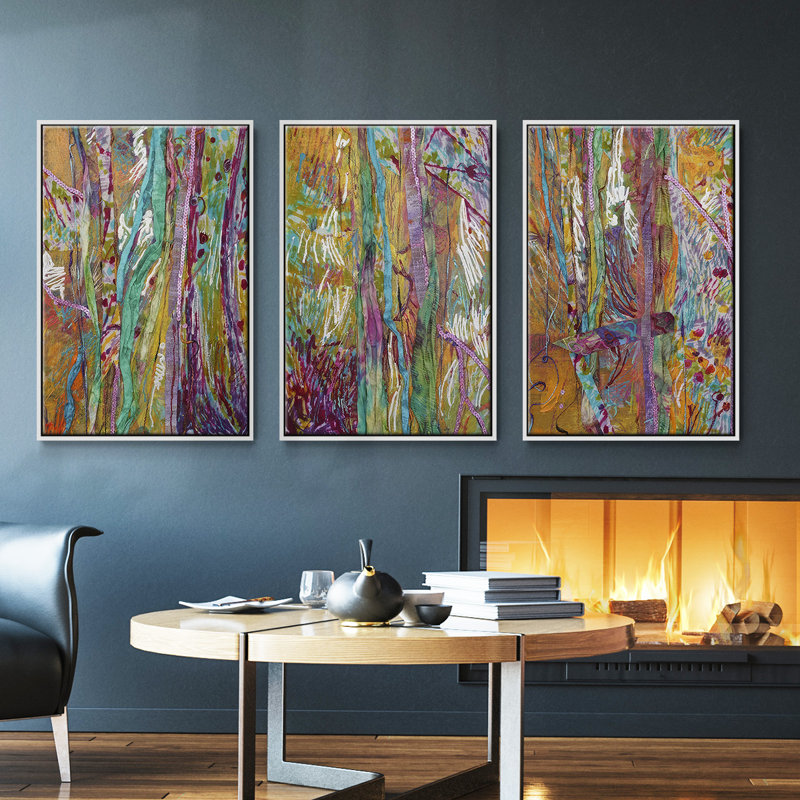 «Wake Dream I», ensemble de 3 toiles encadrées, Blanc, H 27 po x l 54 po