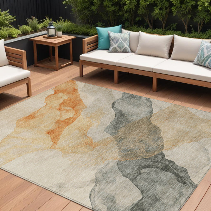 Tapis extérieur lavable abstrait orange et gris 8 pi x 10 pi