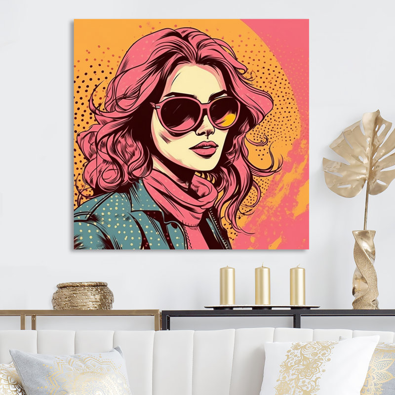 Portrait d'une femme pop rose des années 1950 II, H 36 po x l 36 po x P 1,5 po, Toile tendue