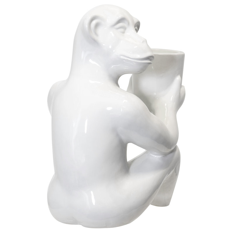 Statue bougeoir en céramique Chimp - blanc