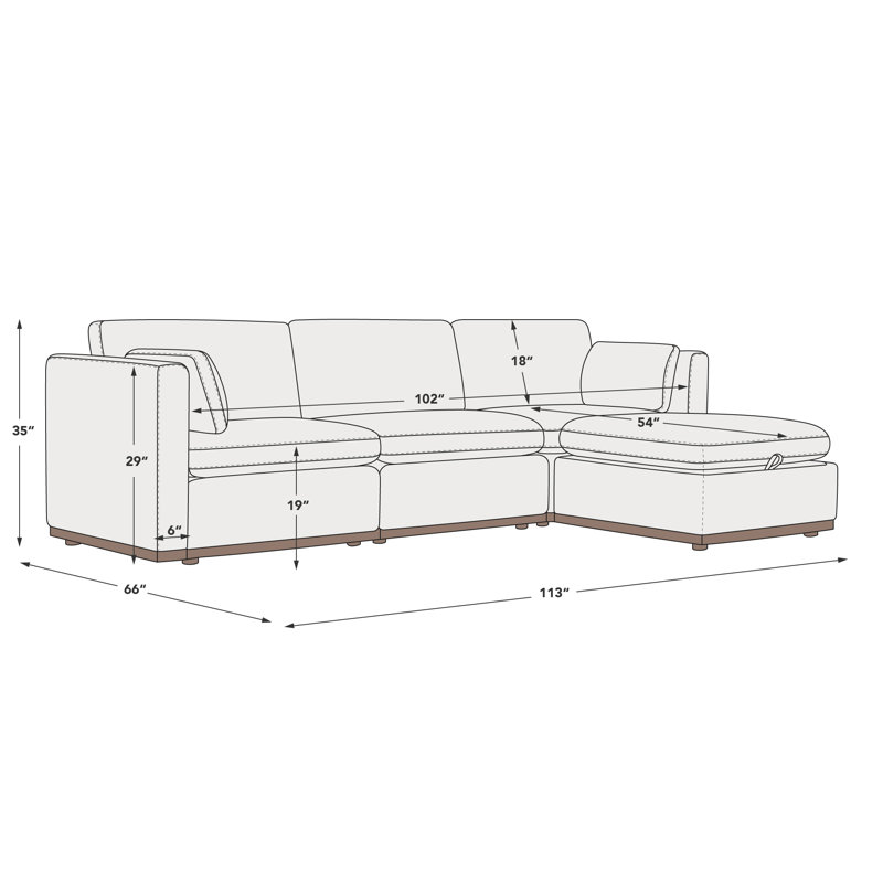 Canapé modulaire rembourré de 112 po avec repose-pieds Sayette 4 pièces Sayette, Polyester gris tourterelle