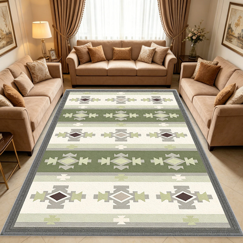 Green Southwestern carpet-easy to clean, machine-washable, soft and comfortable; suitable for door mats, kitchens, living rooms, bedrooms, corridors, and laundry areas. Easy to clean, durable carpet for home decoration.