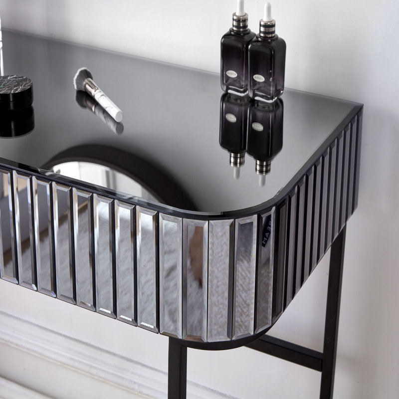 Poste de travail en miroir 39 po avec base en acier inoxydable, 2 tiroirs - gris, idéal pour la chambre à coucher et le bureau