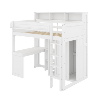 Lit mezzanine simple avec tablettes et garde-robe