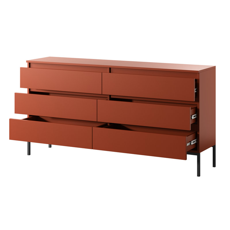 Abrah 150cm W 6 - Drawer Chest of Drawers, Red/Black