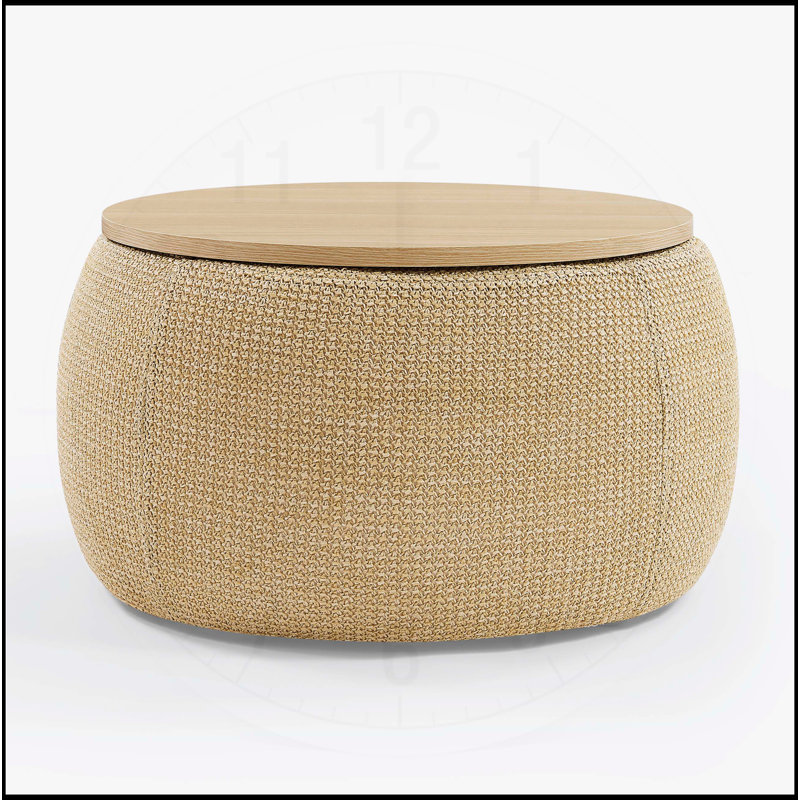 Round Storage Ottoman with 2-in-1 Function, Ideal as End Table and Seating, Space-Saving and Multi-Functional, Natural