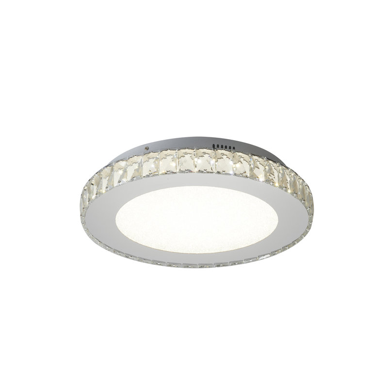 Lustre 1 lumière DEL chrome avec cristaux transparents, H 3,5 po x l 17 po x P 17 po