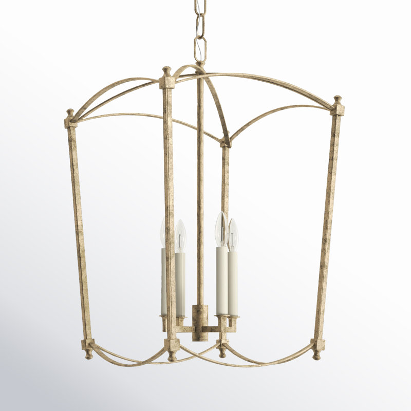 Olive 4 - Light Dimmable Lantern Geometric Chandelier, Antique Gild