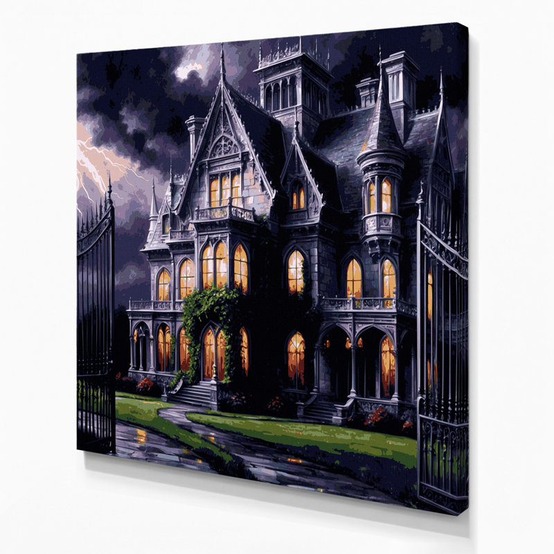 Halloween, scènes gothiques victoriennes sur toile grise, H 16 po x l 16 po
