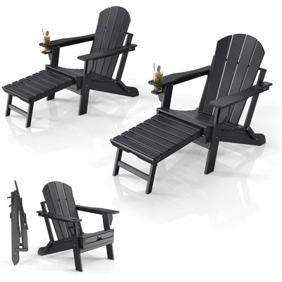 Chaise Adirondack pliante réglable 2PCS avec repose-pieds et organisateur inclinable pliable 4 en 1 avec accoudoirs et repose-pieds