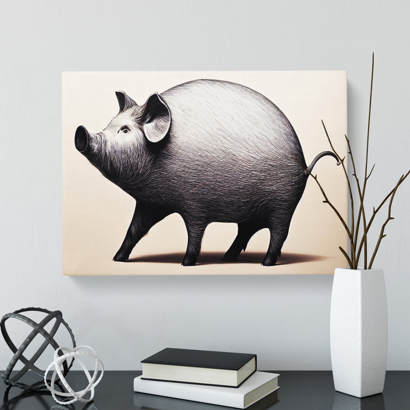 Pig Illustration - Wrapped Canvas, 40cm H x 60cm W