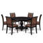 Ensemble de salle à manger 7 pièces avec 6 chaises de cuisine en polyester texturé brun, haut dossier et une table moderne au fini noir sablé.-1372937909-1372937910