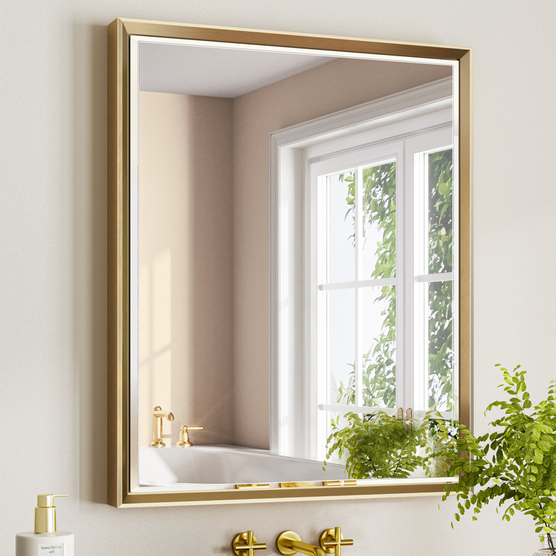Miroir de salle de bain mural Lohoski, Or, 36 po x 30 po