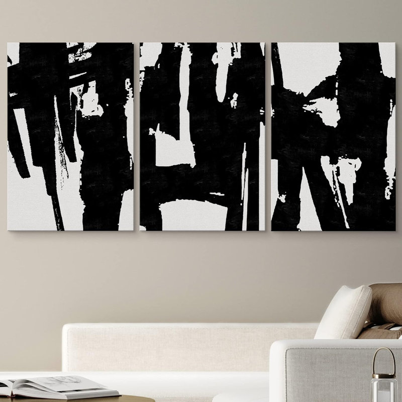 Reproduction de formes abstraites noires et blanches, formes abstraites, minimaliste, moderne, sur toile, 3 pièces