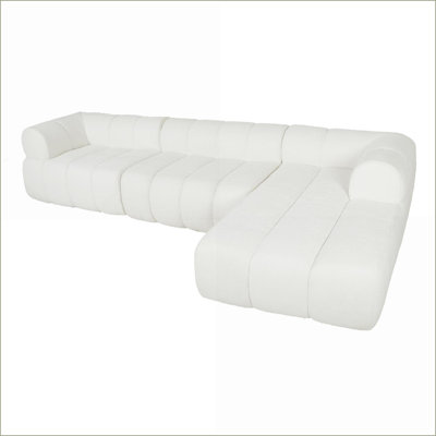 Canapé modulaire, méridienne moderne en L de 122 po, entièrement assemblé pour le salon | Beige | Mousse, polyester