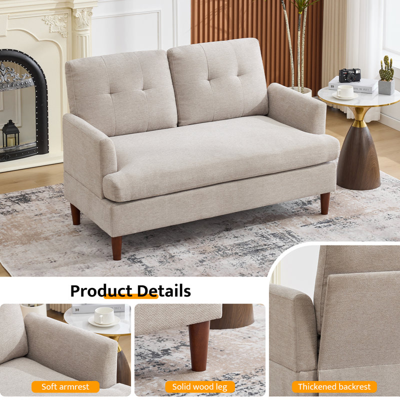 Tufted Chenille Upholstered Square Arm  Loveseat, Brown