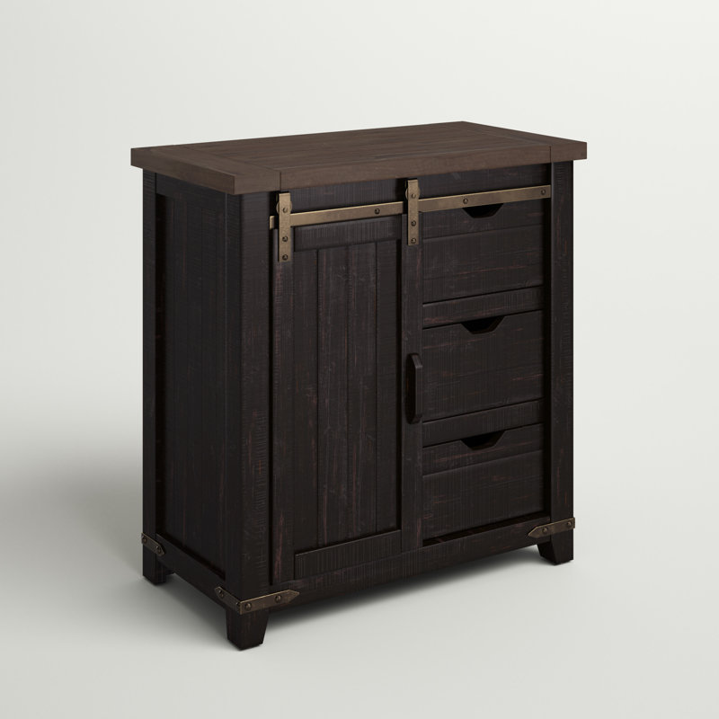 Buffet décoratif à 1 porte en bois massif Hemsworth, Noir