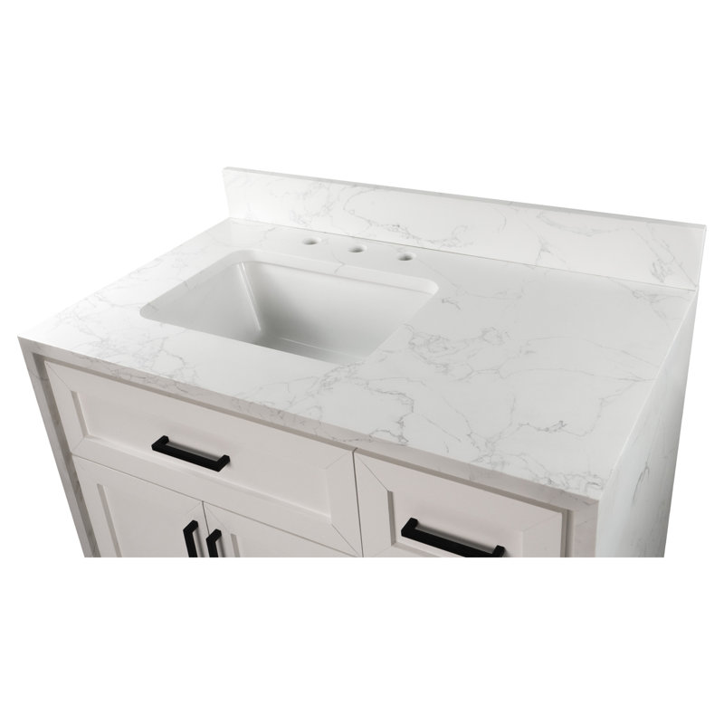 Akalya 36'' Single Bathroom Vanity with Engineered Stone Top, White
