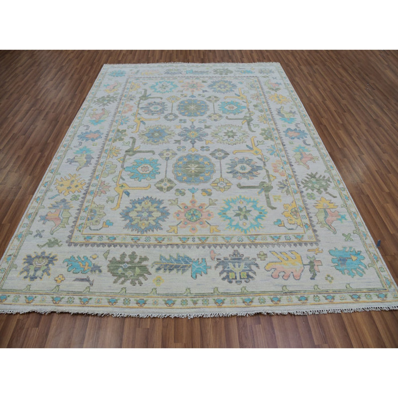 Tapis 100% laine blanc noué à la main 8 pi 0 po x 10 pi 3 po Oushak