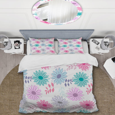 Fleurs roses et grises - Ensemble de housse de couette Cabin & Lodge