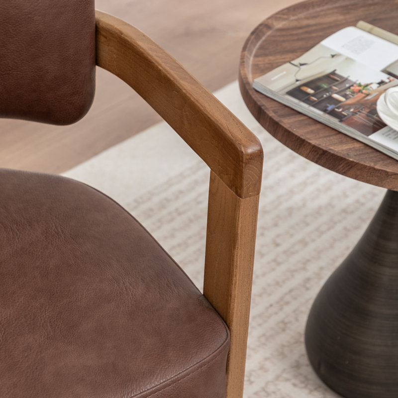 Stanford Faux Leather Upholstered Curved Solid Wood Dining Chair, Brown, 4