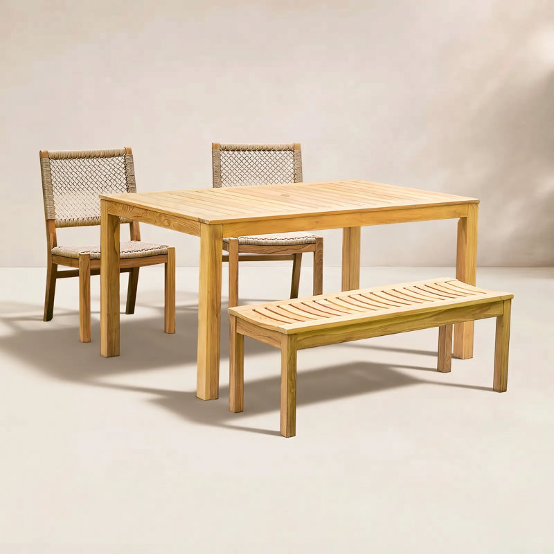 Seras 4 - Person Teak Outdoor Dining Set with Wicker