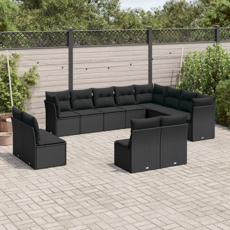  Ensemble de canapé de jardin en rotin de poly, Beige, Noir