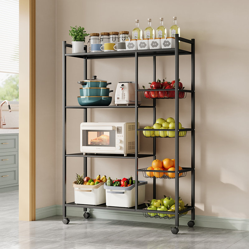 Kitchen floor multi-layer household multifunctional black storage rack, 134cm H x 90cm W x 32cm D