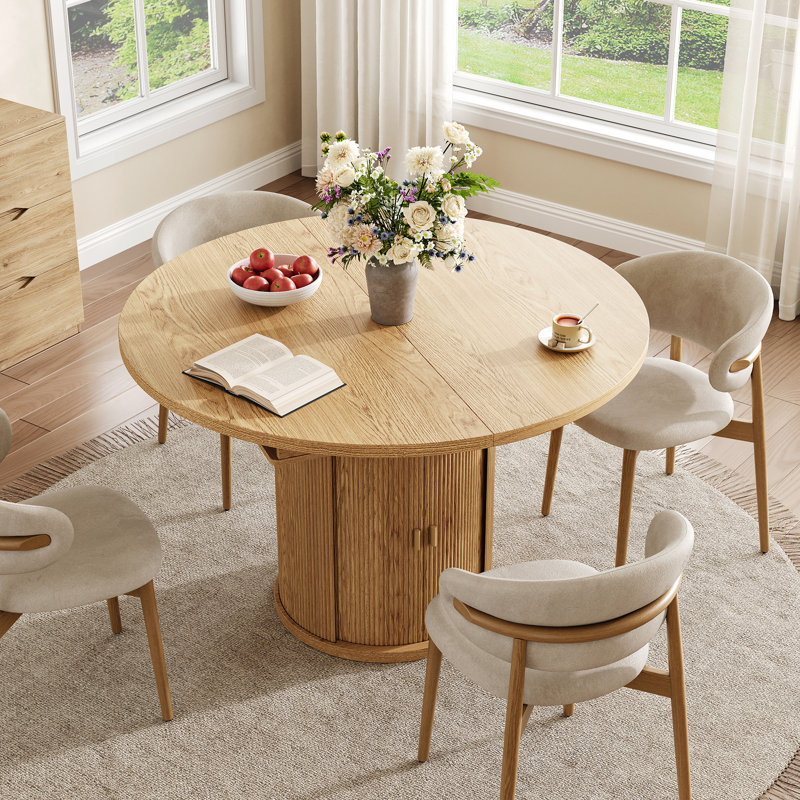 Table de salle à manger extensible de 47 à 63 po pour 4 à 6 personnes, table de cuisine de ferme avec étagère de rangement à 2 niveaux et armoire à porte coulissante cannelée