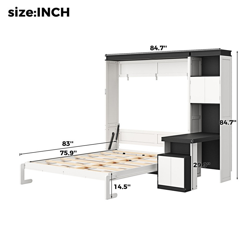 Lit escamotable avec bureau, tablettes et armoires de rangement