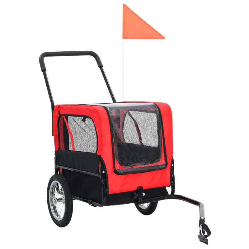 Chariot pour chien pliable 2-en-1 pour vélo, Rouge / noir