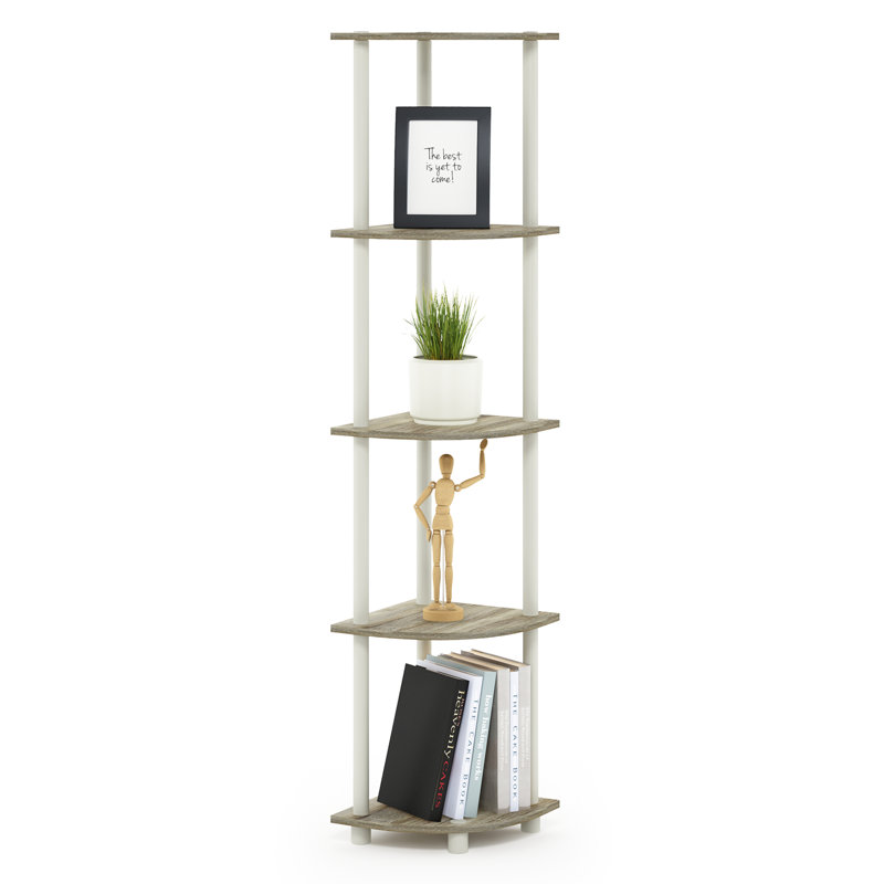 Delrosario 11.6" W Plastic Corner Bookcase, (5 Shelves) 57.7" H x 11.6" W x 11.6" D, Sonoma Oak/White