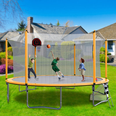 Trampoline 16 pi avec pompe à panier et échelle de basketball orange