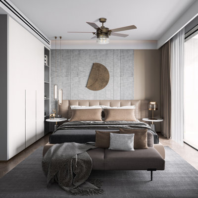 Ventilateur de plafond standard à 5 pales de 52 po avec commande murale et ensemble d'éclairage inclus 