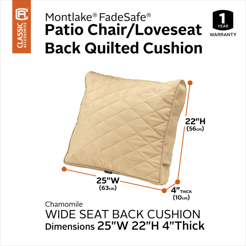 Montlake Outdoor Loveseat Back Cushion, Chamomile, 4" H x 25" W x 22" D