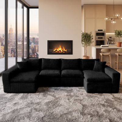 130" Oversized U-Shaped Modular Corduroy Cloud Couch, Plush Compression Sectional Sofa with High-Density Memory Foam, Deep Seat Boneless Sofa, Tool-Free Assembly