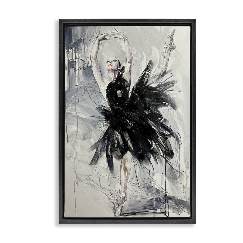 Cadre flottant abstrait Graceful Dancer, design par Lucille Lee, Cadre flottant noir de jais, H 25 po x l 17 po