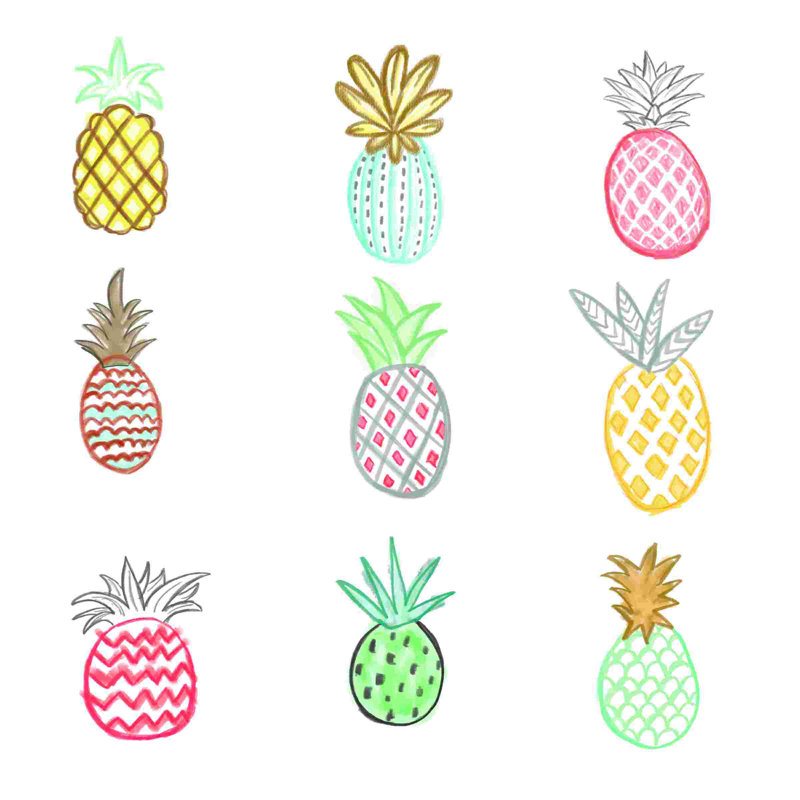 9 ananas, impression sur toile tendue, H 12 po x l 12 po x P 1,25 po