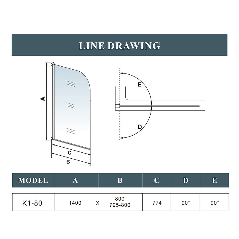 180 Pivot 800X1400mm Shower Bath Screen Panel,  800cm W, Chrome