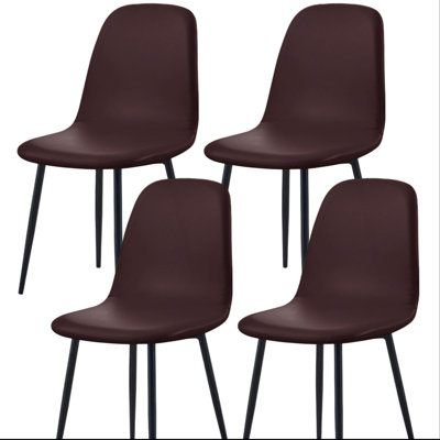 Waterproof PU Leather Mid Century Modern Dining Chair Cover, Stretch Covers For Shell Dining Chairs, Lounge Armless Chairs Slipcover Side Chairs, Set Of 4, (Coffee)
