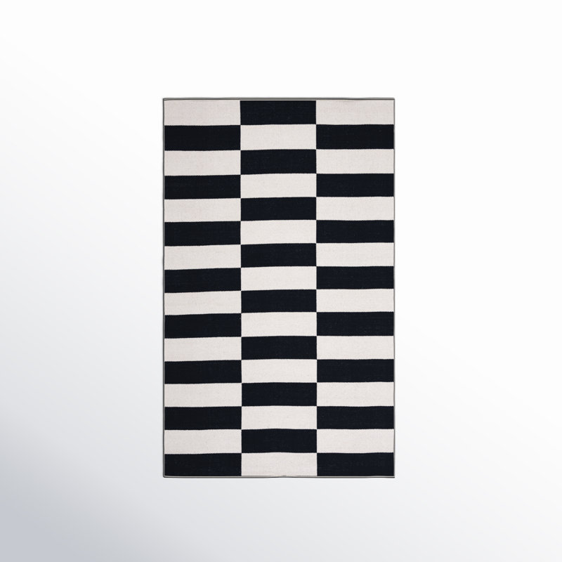 Tapis noir / ivoire en coton fait à la main Alvana, Rectangle 8 pi x 10 pi