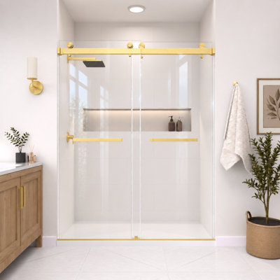 Porte de douche coulissante double sans cadre en verre brossé de 3/8 po x l 76 po x H 76 po Catalyst Catalyst