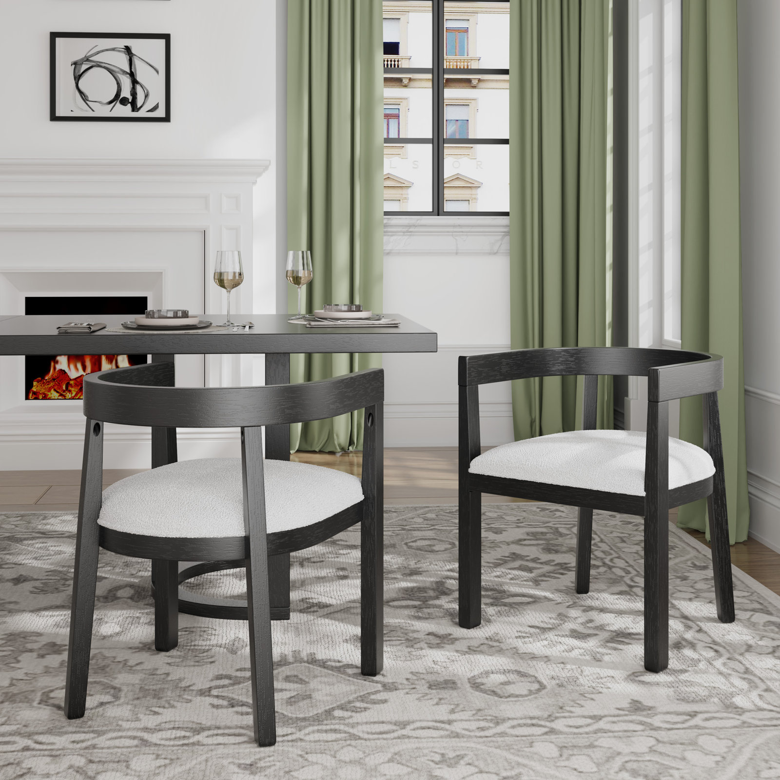 Daney Armchair, Beige Chenille, Black