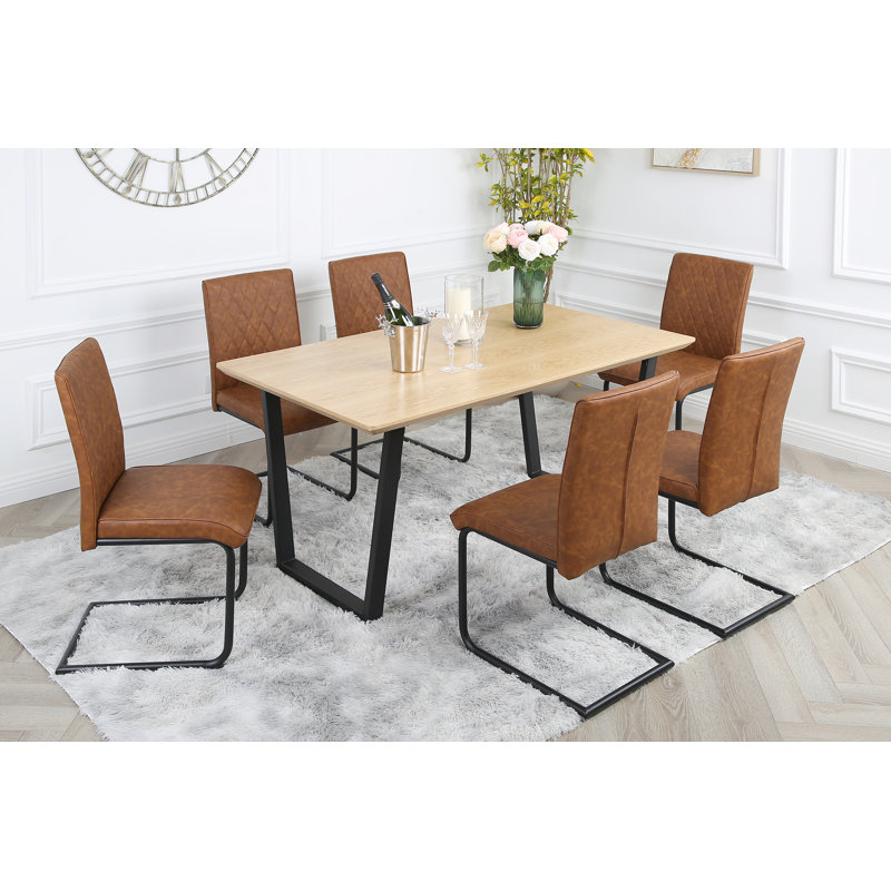 Asfand 6 - Person Dining Set, Oak, Tan