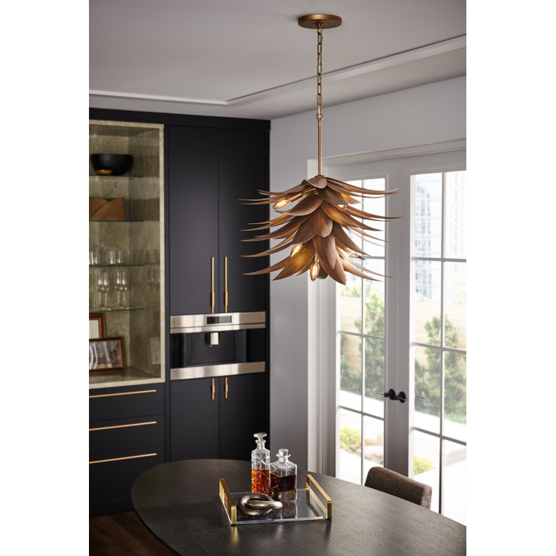 Agave 7-Light Hand Sculpted Single Tier Chandelier - Burnished Gold